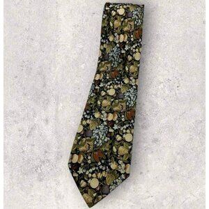 CERRUTI Silk Tie FRANCE XL Green Beige Fruit Floral W:3.5" EUC